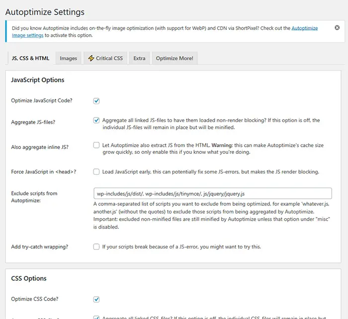 Autoptimize screenshot