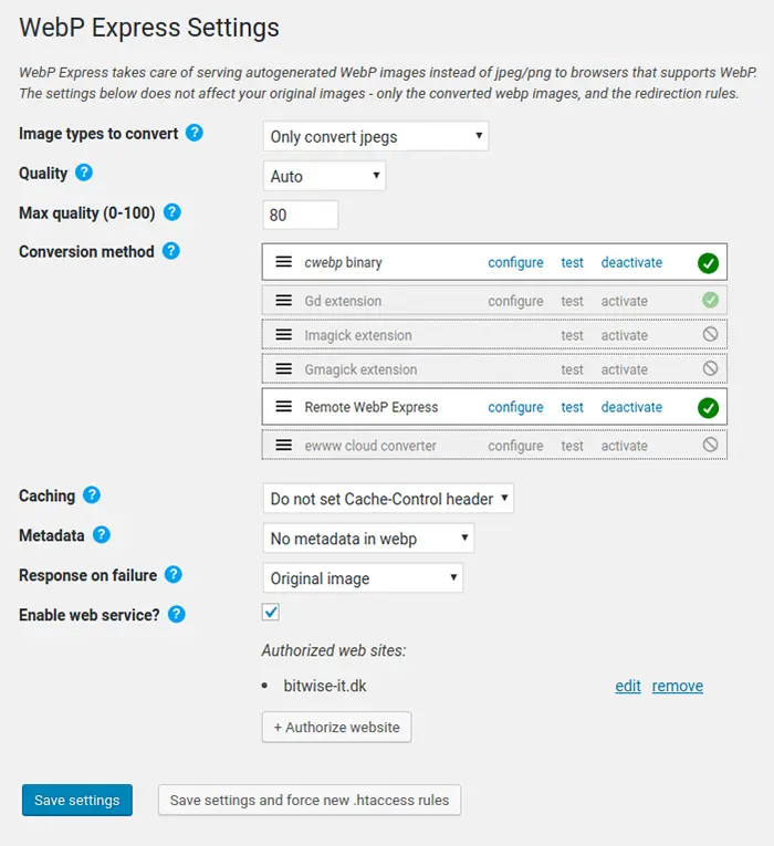 WebP Express screenshot