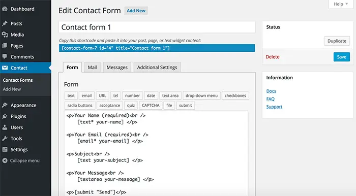 Contact form 7 screenshot