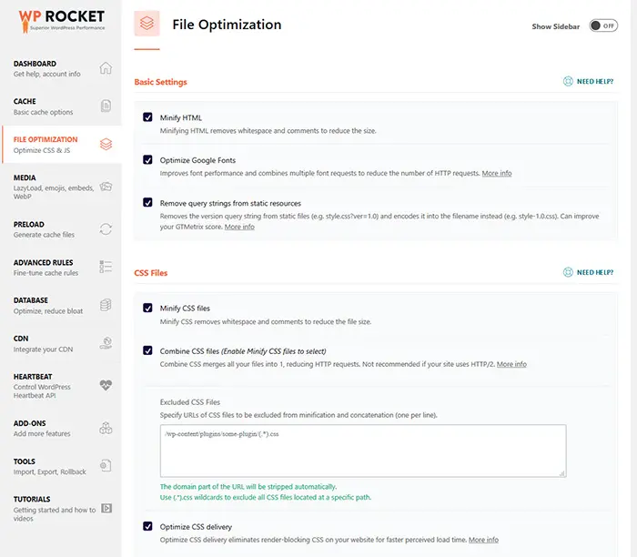 WP Rocket screenshot